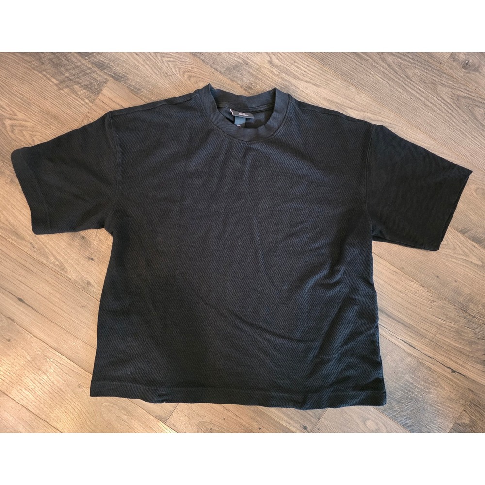 Men's sz L H&M Oversized Fit Textured Cotton T-Shirt Black Streetwear Boxy Tee